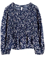 Toddler Navy Floral Print Babydoll Top