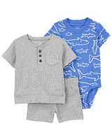 Baby 3-Piece Shark Little Short Set