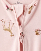 Baby Girl Deer & Floral Print PurelySoft Sleeper - Pink