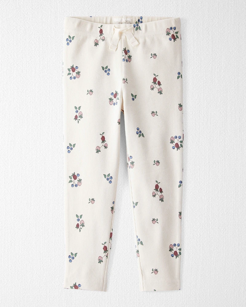 Toddler Organic Cotton Ribbed Knit Pants Berry Blossom Print