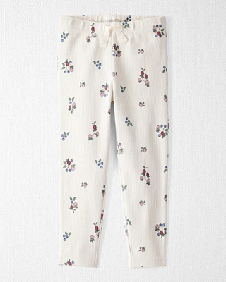 Toddler Organic Cotton Ribbed Knit Pants Berry Blossom Print