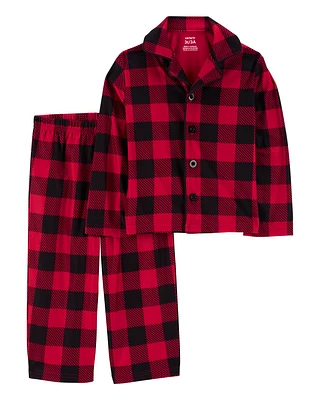 Toddler 2-Piece Buffalo Check Coat Style Fleece Pyjamas