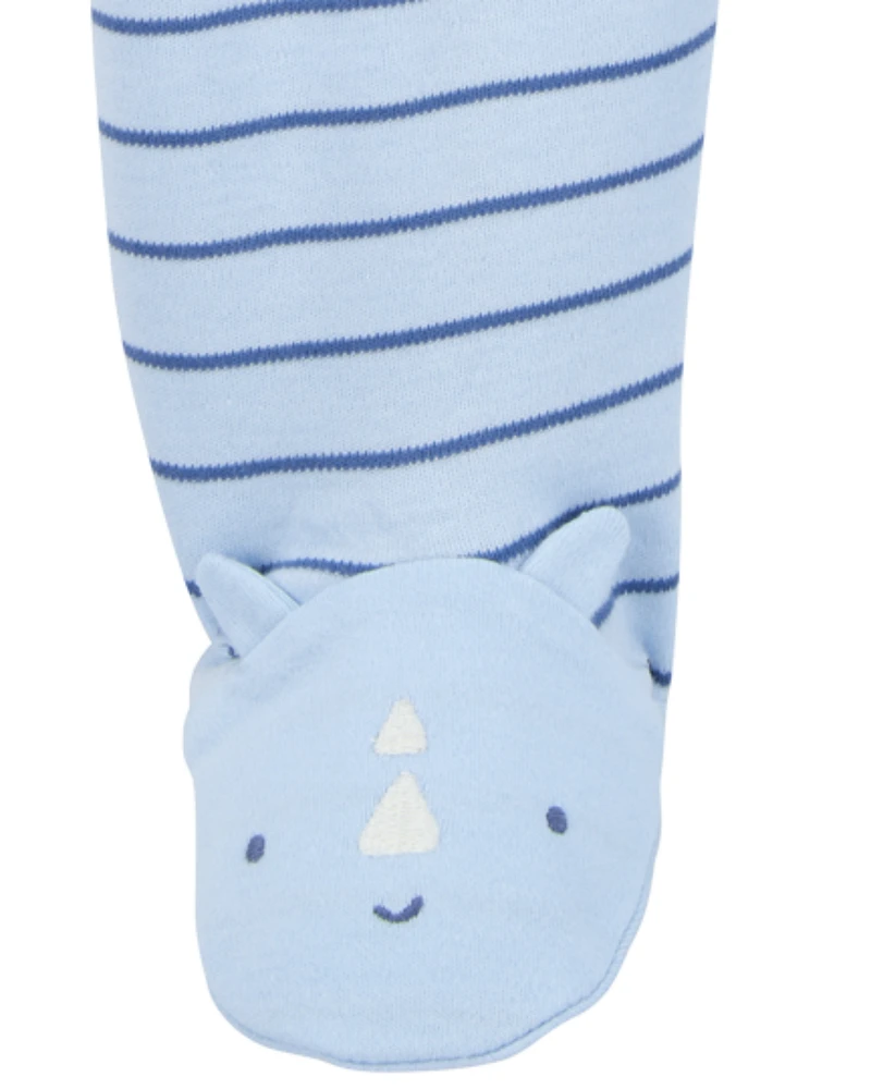 Baby Rhino Striped 2-Way Zip Cotton Sleeper Pyjamas - Blue