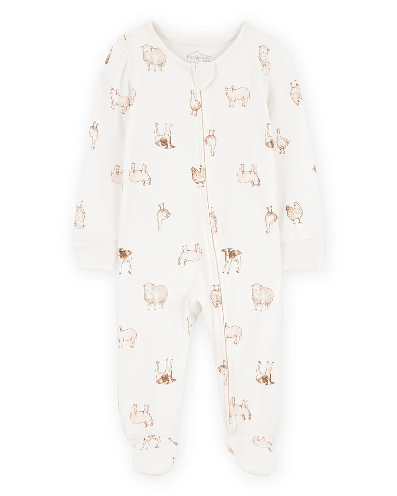 Baby Farm Animals Print 2-Way Zip PurelySoft Sleeper Pyjamas - Ivory