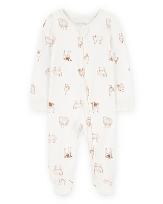 Baby Farm Animals Print 2-Way Zip PurelySoft Sleeper Pyjamas - Ivory