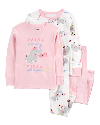 Toddler 4-Piece Painter Elephant 100% Snug Fit Cotton Pyjamas