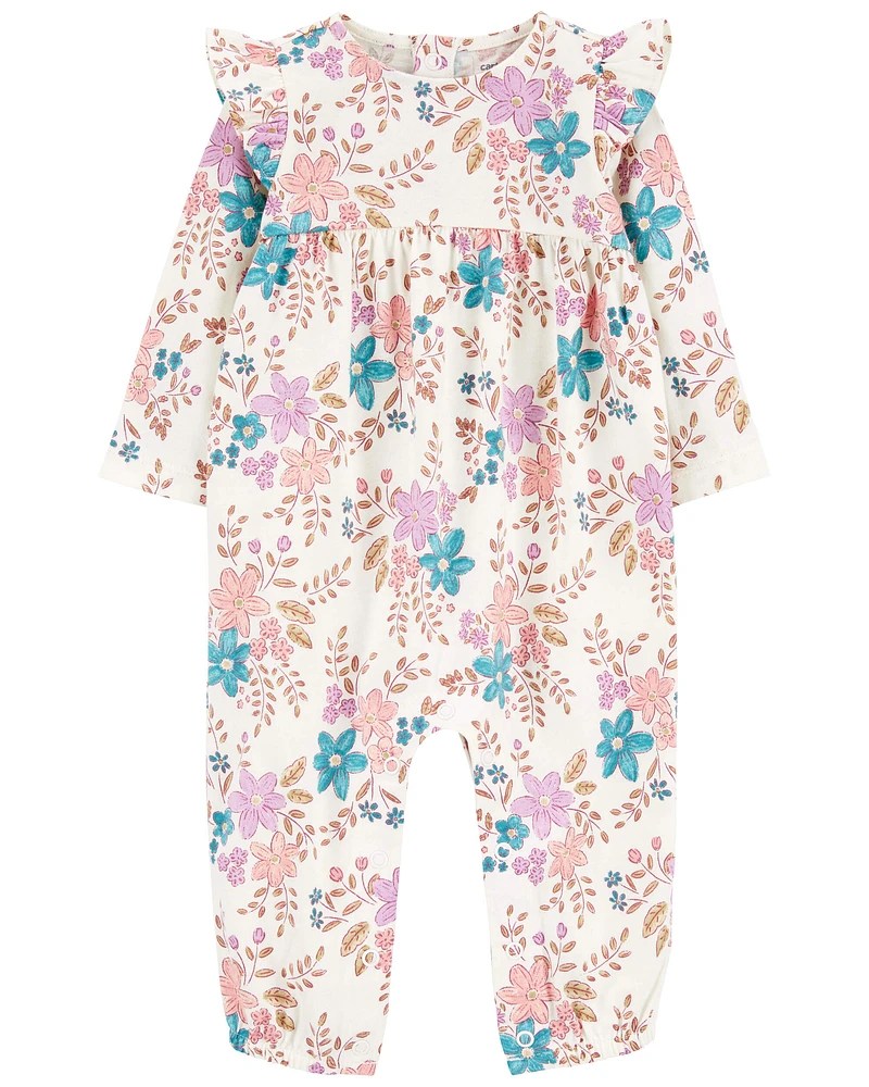 Baby Floral Jersey Long-Sleeve Jumpsuit