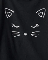 Kid 2-Piece Glitter Cat Tee & Tulle Tutu Skort Set