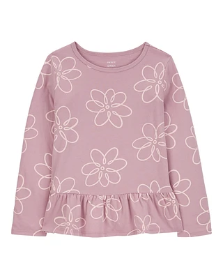 Kid Floral Long-Sleeve Peplum Jersey Tee