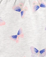 Baby Butterfly Print Pull-On French Terry Shorts - Grey