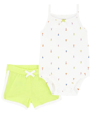 2-Piece Ice Cream Tank Bodysuit & Short Set