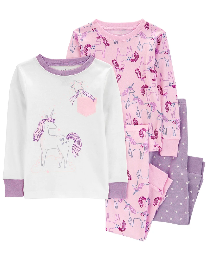 Toddler 4-Piece Unicorn 100% Snug Fit Cotton Pyjamas