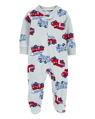 Baby Firetruck Fleece Zip-Up Footie Sleeper Pyjamas