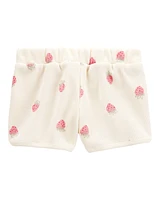 Toddler Strawberry Print Waffle Knit Shorts - Ivory