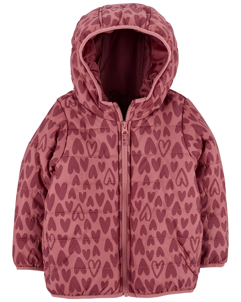 Baby Heart Print Packable Puffer Jacket