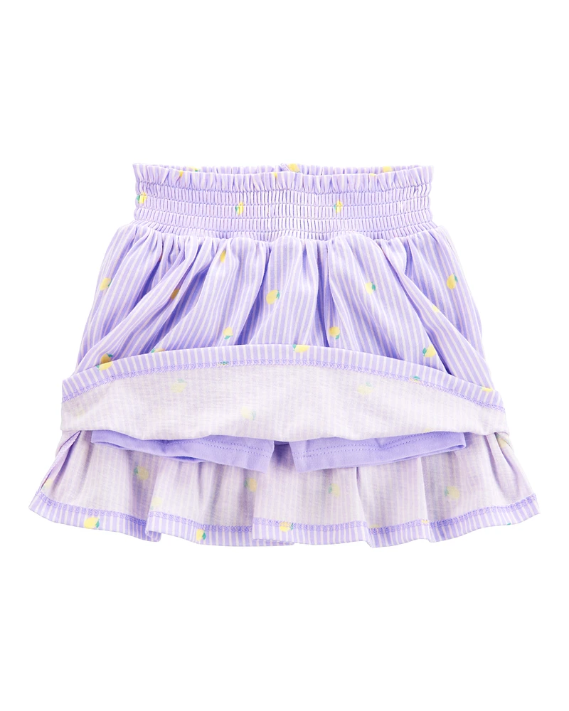 Toddler Striped Lemon Print Skort - Purple