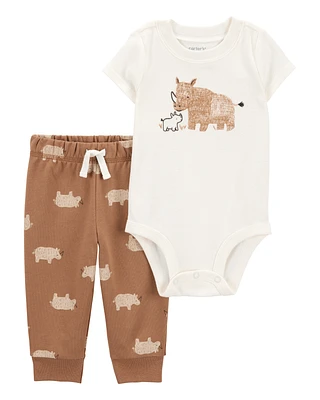 Baby 2-Piece Animal Print Bodysuit Pant Set - Brown