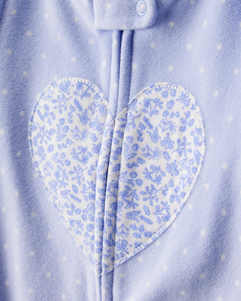 Toddler Girl Heart Polka Dot Print Loose Fit Long-Sleeve 2-Way Zip 1-Piece pyjamas - Blue