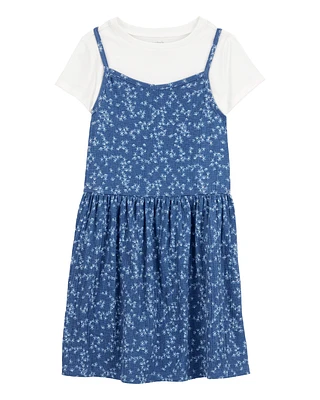 Kid 2-Piece Tee & Floral Dress Set - Blue/White