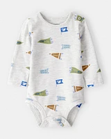 Baby Boy Football Print Long-Sleeve Fashion Bodysuit - Grey