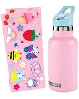 Stainless Steel Canteen Bottle With Stickers - Pink