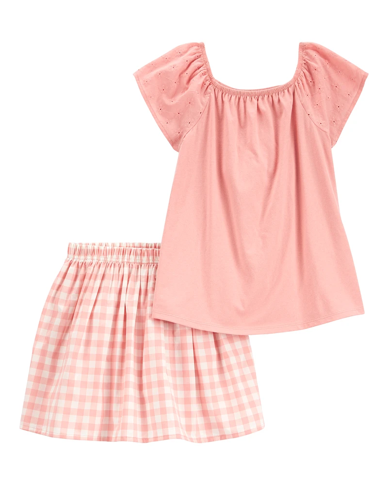 Kid 2-Piece Gingham Skort Outfit Set - Pink