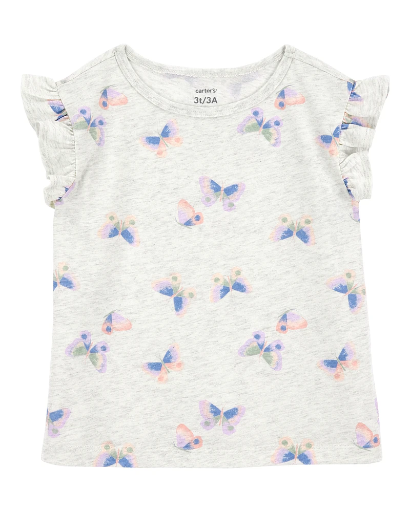 Toddler Butterfly Print Short-Sleeve Fashion Top - Grey