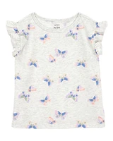 Toddler Butterfly Print Short-Sleeve Fashion Top - Grey