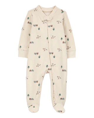 Baby Truck Print 2-Way Zip Cotton Sleeper Pyjamas