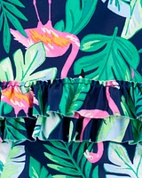 Baby 1-Piece Tropical Flamingo Long-Sleeve Rashguard Swimsuit