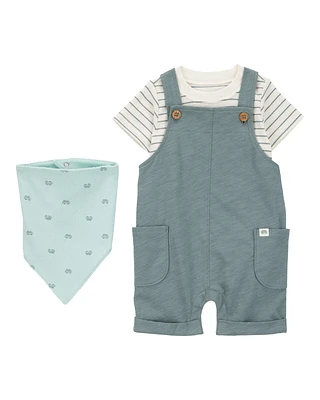 Baby 3-Piece Striped Shortall Set - Blue