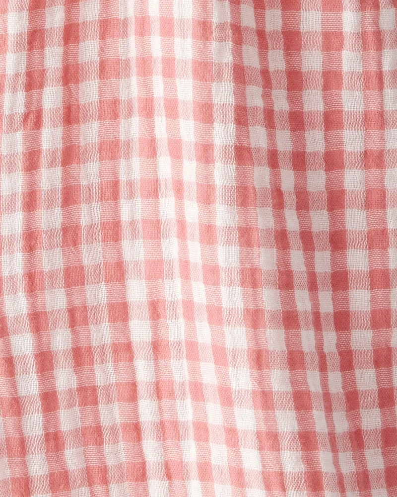 Toddler Organic Cotton Gauze Gingham Jumpsuit