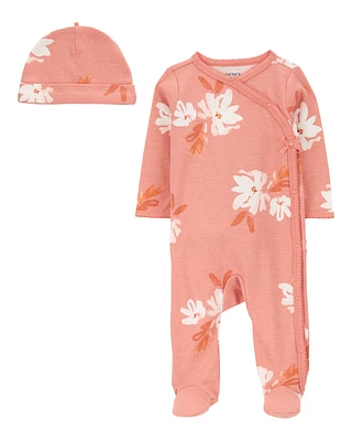 Baby 2-Piece Floral Sleeper Pyjamas and Cap Set