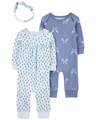 Baby Floral 3-Piece Jumpsuit Set