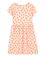 Girls Orange Print Short-Sleeve Dress