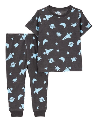 Toddler Space Print Loose Fit Waffle Knit 2-Piece Pyjamas - Navy