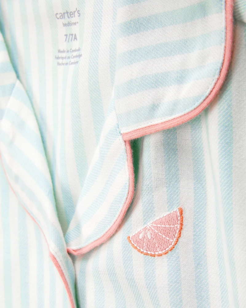 Girls Striped Loose Fit 2-Piece Pyjamas - Mint
