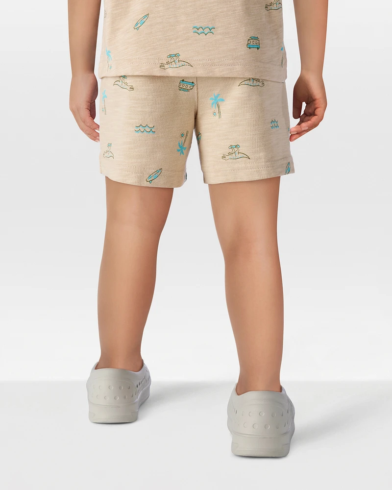 Toddler Beach Print Pull-On French Terry Shorts - Khaki
