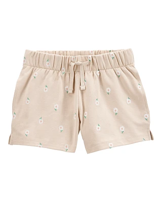 Kid Floral Pull-On French Terry Shorts - Brown