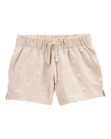 Kid Floral Pull-On French Terry Shorts - Brown