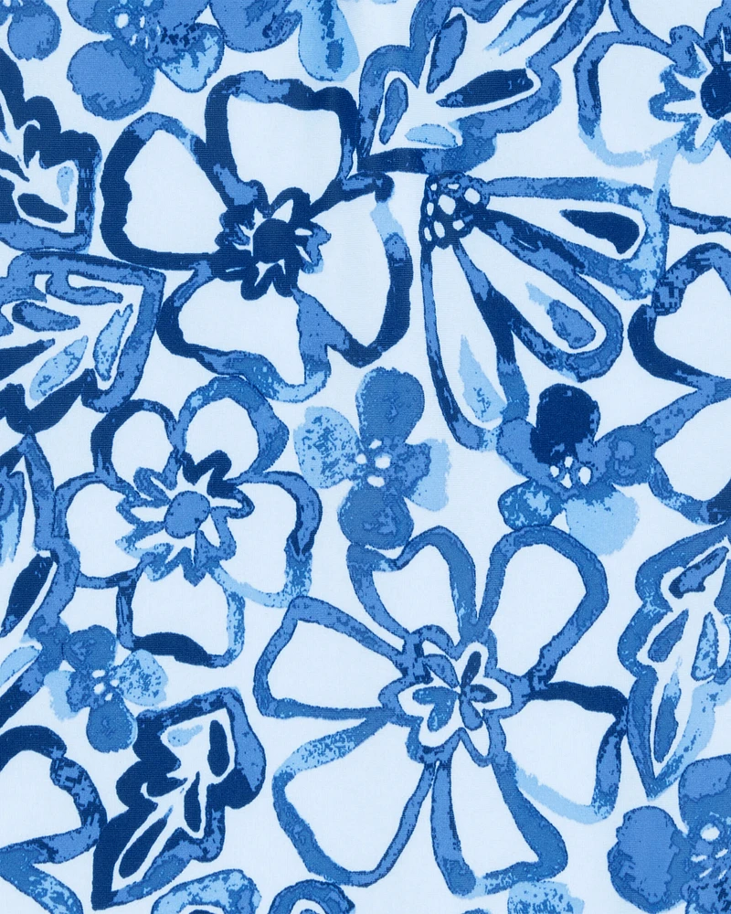 Toddler Girl 1-Piece Floral Swimsuit - Blue