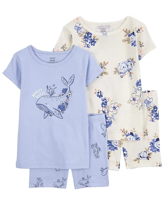 4-piece Floral & Whale-Print Pyjamas Set