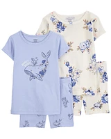 4-piece Floral & Whale-Print Pyjamas Set