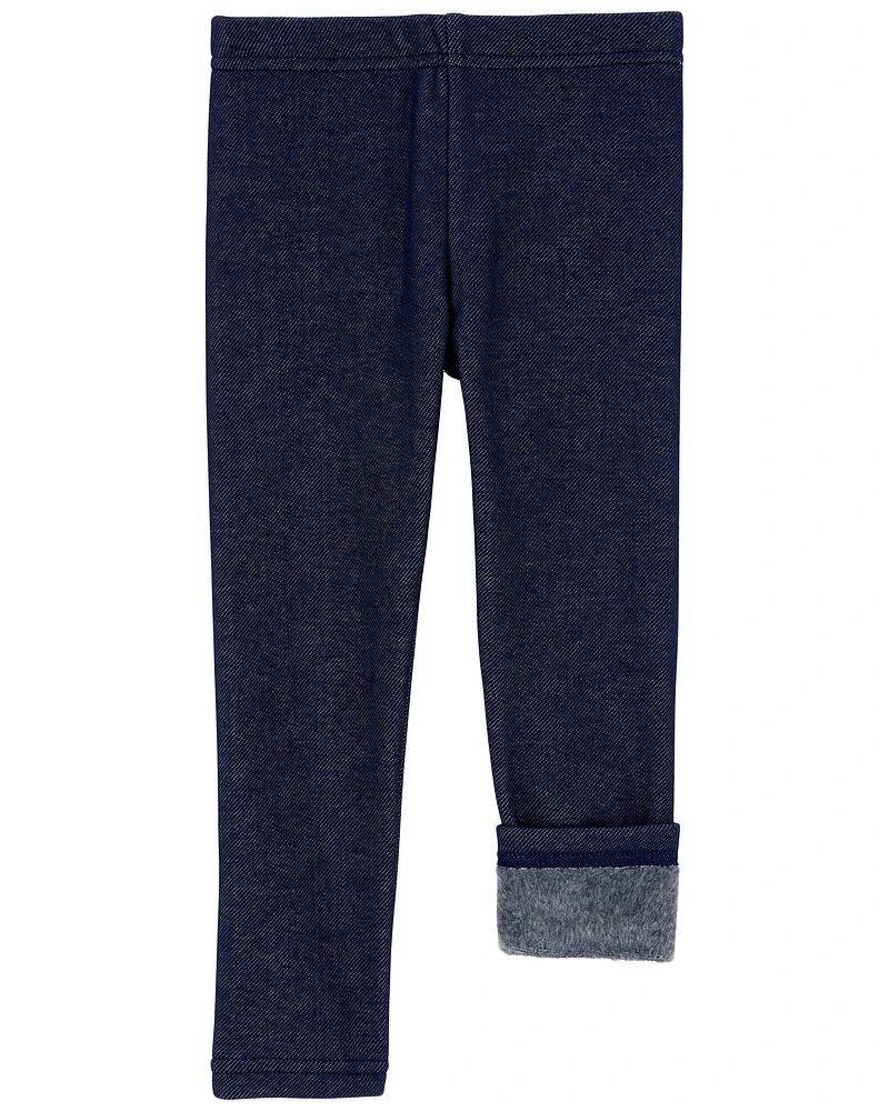 Faux Denim Cozy Fleece Leggings