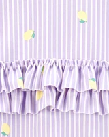 Baby Girl 1-Piece Striped Lemon Ruffle Swimsuit - Purple