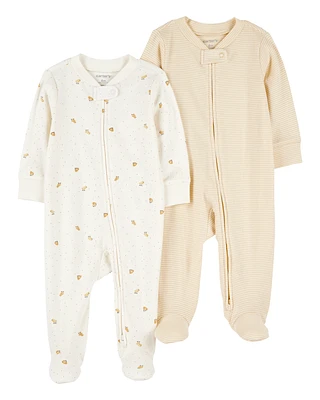 Baby 2-Pack Striped Duck Print 2-Way Zip Cotton Sleeper Pyjamas