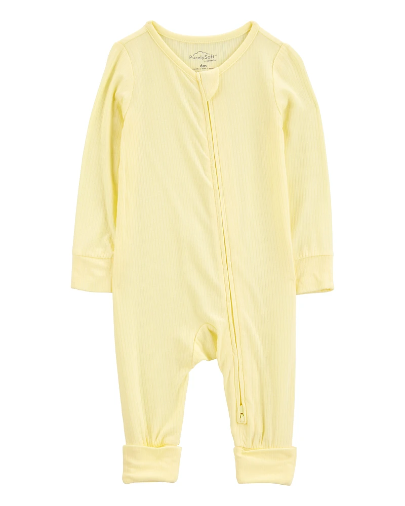 Baby Solid 2-Way Zip PurelySoft Convertible Foot Sleeper Pyjamas - Yellow