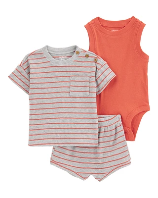 Baby 3-Piece Outfit Set - Heather/Orange