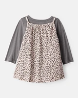 Baby Girl 2-Piece Leopard Print Long-Sleeve Dress Set