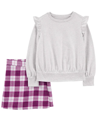 Kid 2-Piece Flutter Top & Plaid Flannel Skort Set